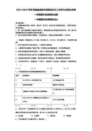 2023-2024学年河南省洛阳市涧西区东方二中学九年级化学第一学期期中经典模拟试题含解析.doc