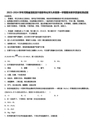 2023-2024学年河南省洛阳洛宁县联考化学九年级第一学期期末教学质量检测试题含解析.doc