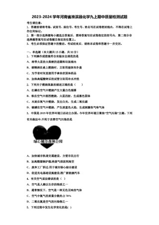 2023-2024学年河南省淮滨县化学九上期中质量检测试题含解析.doc