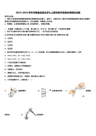2023-2024学年河南省温县化学九上期末教学质量检测模拟试题含解析.doc