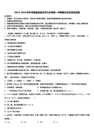 2023-2024学年河南省滑县化学九年级第一学期期末达标测试试题含解析.doc