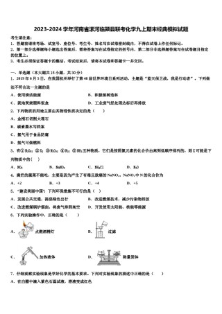 2023-2024学年河南省漯河临颍县联考化学九上期末经典模拟试题含解析.doc