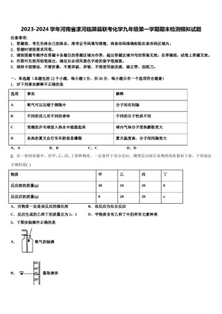 2023-2024学年河南省漯河临颍县联考化学九年级第一学期期末检测模拟试题含解析.doc