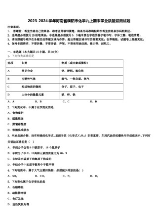 2023-2024学年河南省濮阳市化学九上期末学业质量监测试题含解析.doc