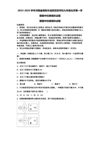 2023-2024学年河南省濮阳市油田实验学校九年级化学第一学期期中经典模拟试题含解析.doc