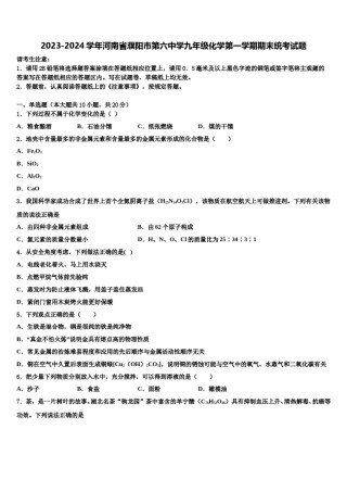 2023-2024学年河南省濮阳市第六中学九年级化学第一学期期末统考试题含解析.doc