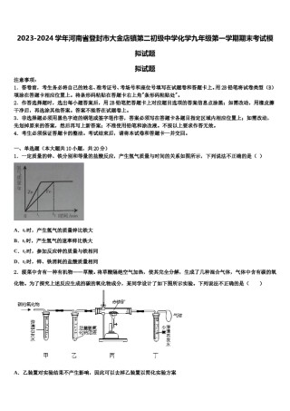 2023-2024学年河南省登封市大金店镇第二初级中学化学九年级第一学期期末考试模拟试题含解析.doc