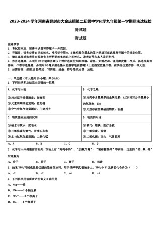 2023-2024学年河南省登封市大金店镇第二初级中学化学九年级第一学期期末达标检测试题含解析.doc