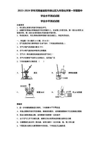 2023-2024学年河南省益阳市赫山区九年级化学第一学期期中学业水平测试试题含解析.doc