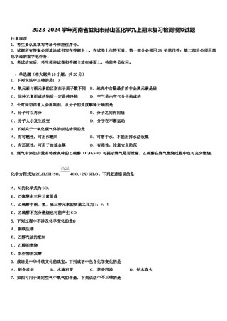 2023-2024学年河南省益阳市赫山区化学九上期末复习检测模拟试题含解析.doc
