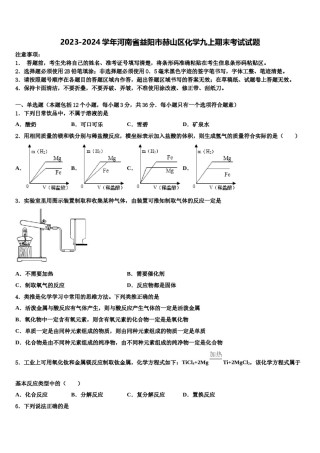 2023-2024学年河南省益阳市赫山区化学九上期末考试试题含解析.doc