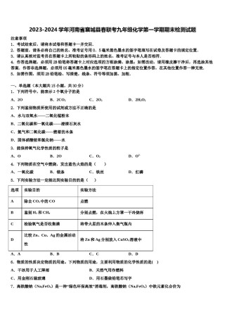 2023-2024学年河南省襄城县春联考九年级化学第一学期期末检测试题含解析.doc