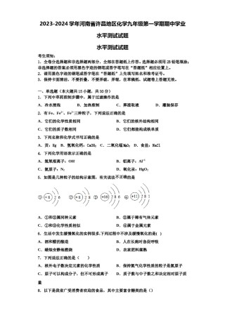2023-2024学年河南省许昌地区化学九年级第一学期期中学业水平测试试题含解析.doc