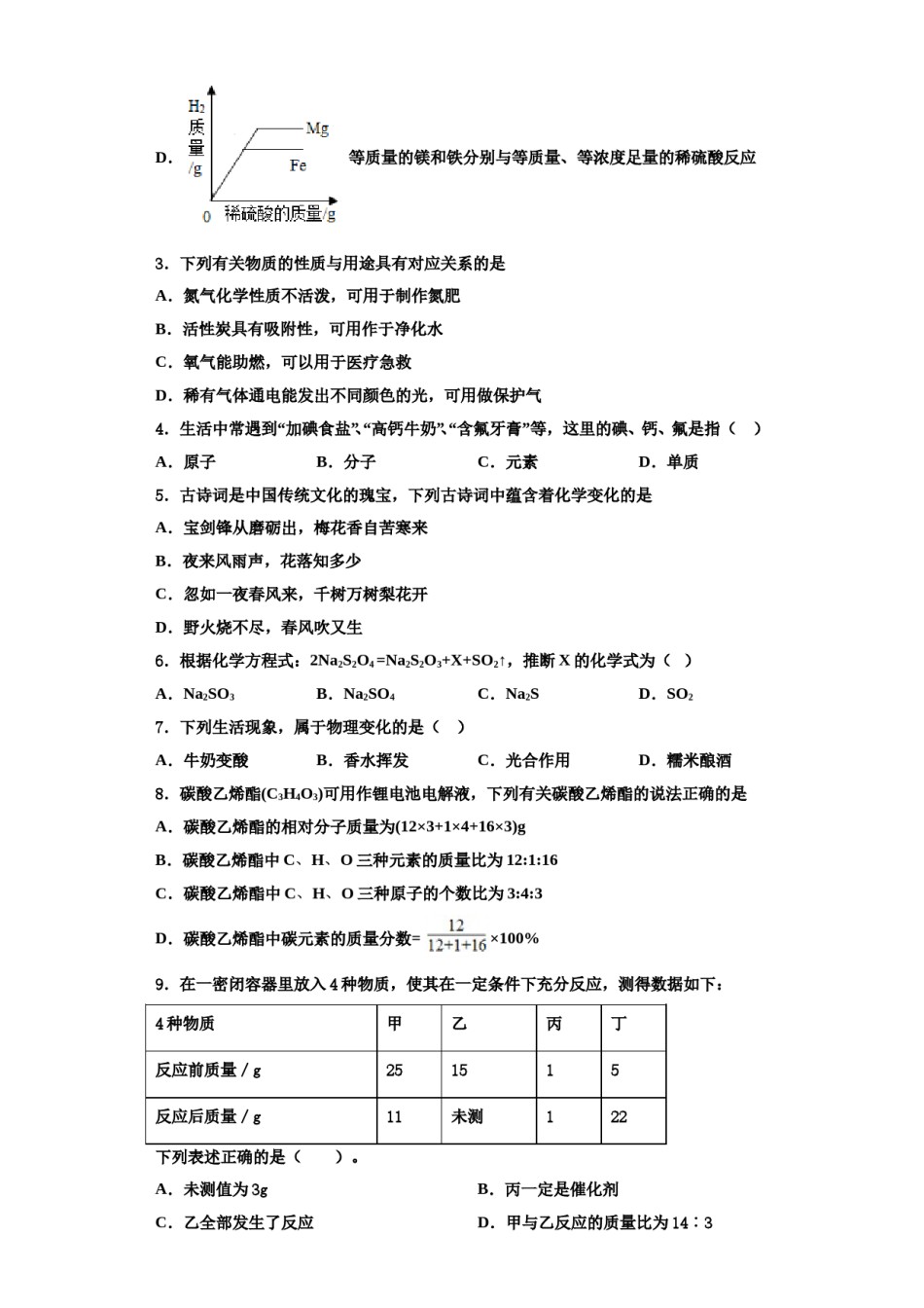 2023-2024学年河南省许昌市实验中学化学九上期中复习检测试题含解析.doc_第2页