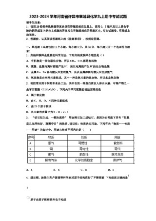 2023-2024学年河南省许昌市襄城县化学九上期中考试试题含解析.doc