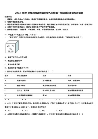 2023-2024学年河南省辉县化学九年级第一学期期末质量检测试题含解析.doc