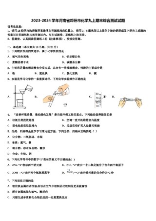 2023-2024学年河南省邓州市化学九上期末综合测试试题含解析.doc
