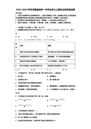 2023-2024学年河南省郑州一中学化学九上期中达标检测试题含解析.doc