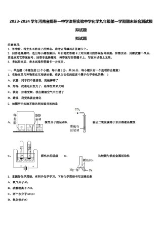 2023-2024学年河南省郑州一中学汝州实验中学化学九年级第一学期期末综合测试模拟试题含解析.doc