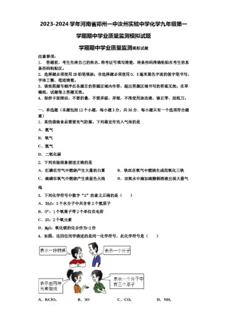 2023-2024学年河南省郑州一中汝州实验中学化学九年级第一学期期中学业质量监测模拟试题含解析.doc
