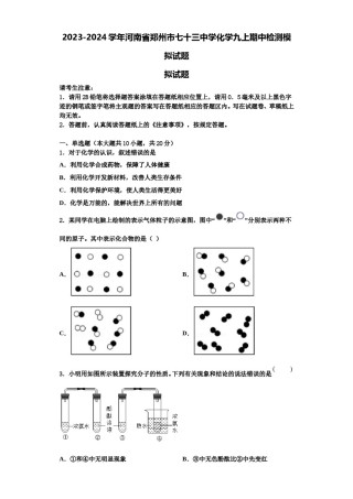 2023-2024学年河南省郑州市七十三中学化学九上期中检测模拟试题含解析.doc