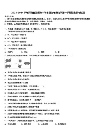 2023-2024学年河南省郑州市中学牟县九年级化学第一学期期末联考试题含解析.doc