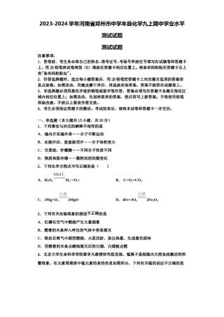 2023-2024学年河南省郑州市中学牟县化学九上期中学业水平测试试题含解析.doc