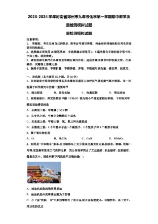 2023-2024学年河南省郑州市九年级化学第一学期期中教学质量检测模拟试题含解析.doc