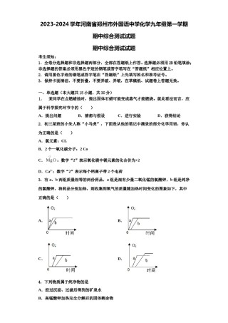 2023-2024学年河南省郑州市外国语中学化学九年级第一学期期中综合测试试题含解析.doc