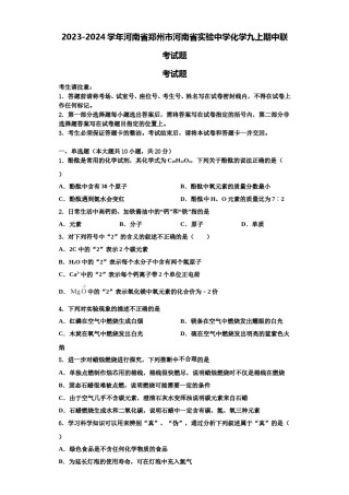 2023-2024学年河南省郑州市河南省实验中学化学九上期中联考试题含解析.doc