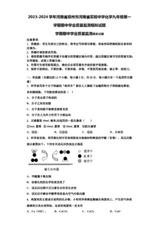 2023-2024学年河南省郑州市河南省实验中学化学九年级第一学期期中学业质量监测模拟试题含解析.doc