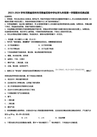 2023-2024学年河南省郑州市河南省实验中学化学九年级第一学期期末经典试题含解析.doc