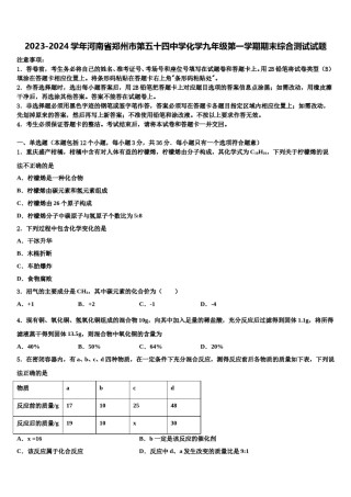 2023-2024学年河南省郑州市第五十四中学化学九年级第一学期期末综合测试试题含解析.doc