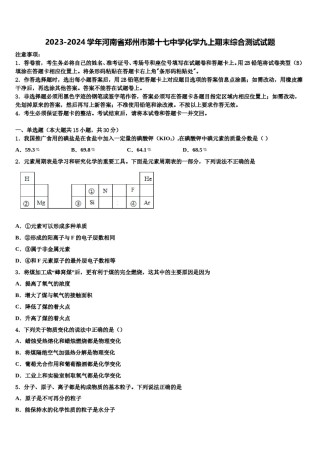 2023-2024学年河南省郑州市第十七中学化学九上期末综合测试试题含解析.doc