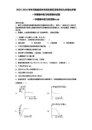 2023-2024学年河南省郑州市郑东新区实验学校九年级化学第一学期期中复习检测模拟试题含解析.doc