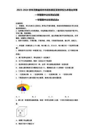 2023-2024学年河南省郑州市郑东新区实验学校九年级化学第一学期期中达标测试试题含解析.doc