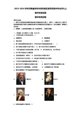 2023-2024学年河南省郑州市郑东新区美秀初级中学化学九上期中检测试题含解析.doc