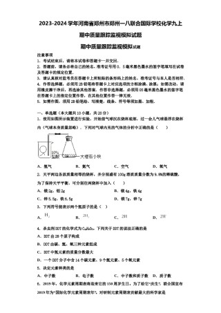 2023-2024学年河南省郑州市郑州一八联合国际学校化学九上期中质量跟踪监视模拟试题含解析.doc