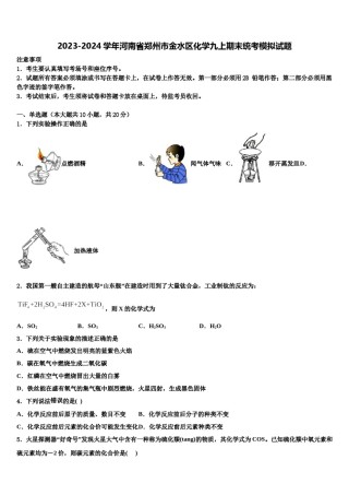 2023-2024学年河南省郑州市金水区化学九上期末统考模拟试题含解析.doc