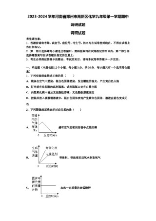 2023-2024学年河南省郑州市高新区化学九年级第一学期期中调研试题含解析.doc