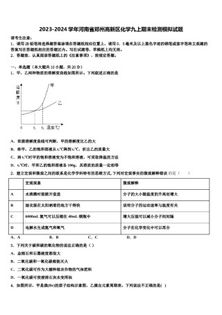 2023-2024学年河南省郑州高新区化学九上期末检测模拟试题含解析.doc