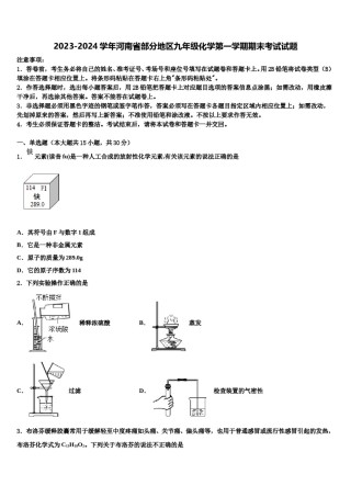 2023-2024学年河南省部分地区九年级化学第一学期期末考试试题含解析.doc