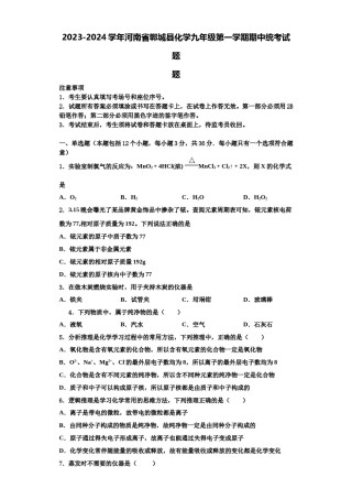 2023-2024学年河南省郸城县化学九年级第一学期期中统考试题含解析.doc