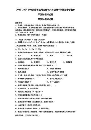 2023-2024学年河南省驻马店化学九年级第一学期期中学业水平测试模拟试题含解析.doc