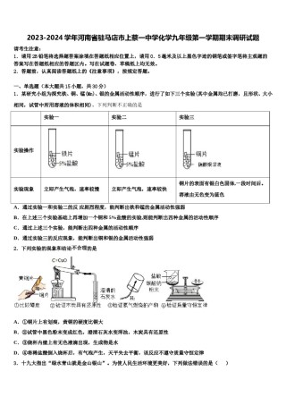 2023-2024学年河南省驻马店市上蔡一中学化学九年级第一学期期末调研试题含解析.doc