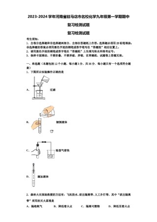 2023-2024学年河南省驻马店市名校化学九年级第一学期期中复习检测试题含解析.doc