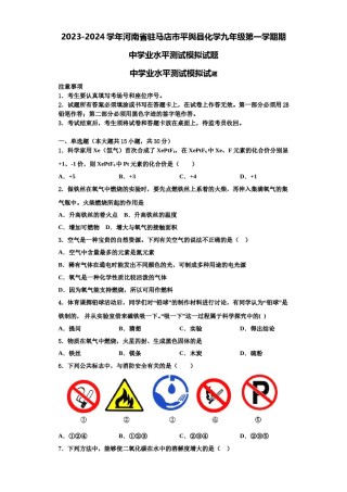 2023-2024学年河南省驻马店市平舆县化学九年级第一学期期中学业水平测试模拟试题含解析.doc