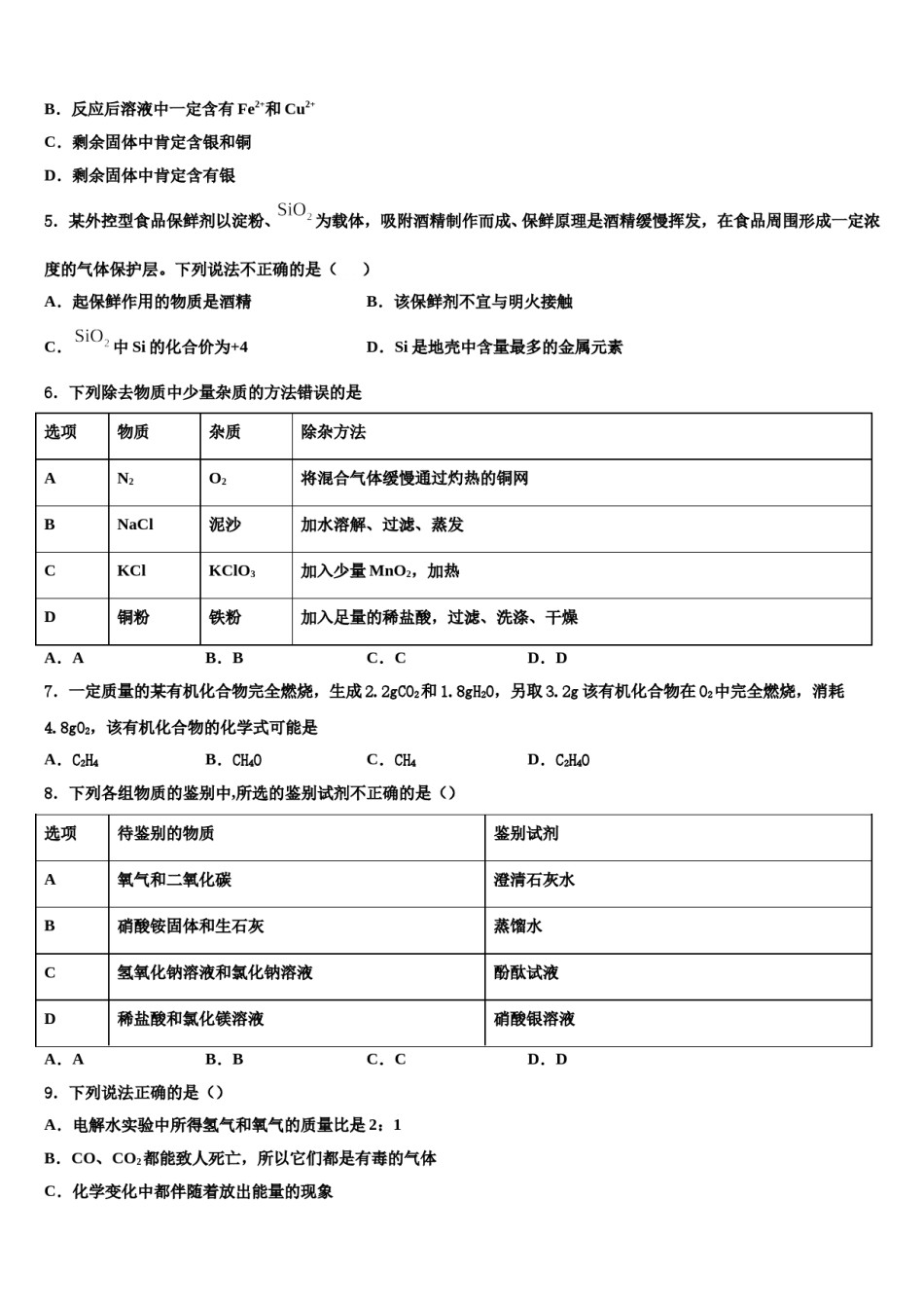 2023-2024学年河南省驻马店市新蔡县化学九年级第一学期期末学业质量监测模拟试题含解析.doc_第2页