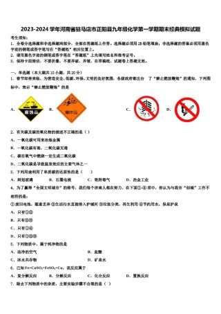 2023-2024学年河南省驻马店市正阳县九年级化学第一学期期末经典模拟试题含解析.doc
