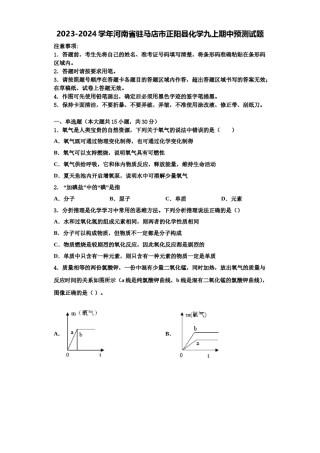 2023-2024学年河南省驻马店市正阳县化学九上期中预测试题含解析.doc